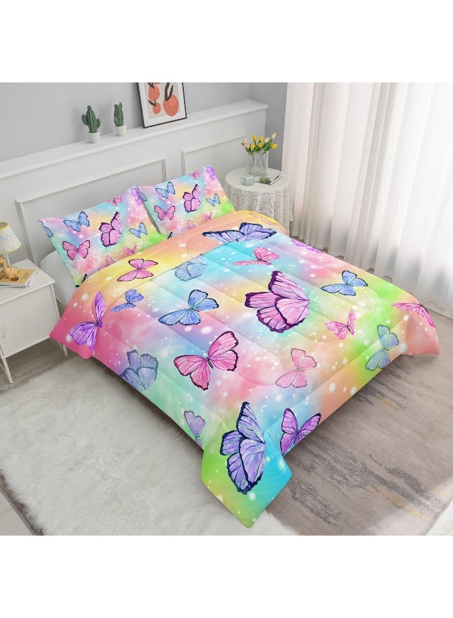 Smell Sunshine Watercolor Butterfly Comforter Set Rainbow Bedding Comforter Set with 1 Comforter and 2 Pillowcases for Boys and Girls Bedroom All Season(Watercolor Butterfly Queen) - Image 2